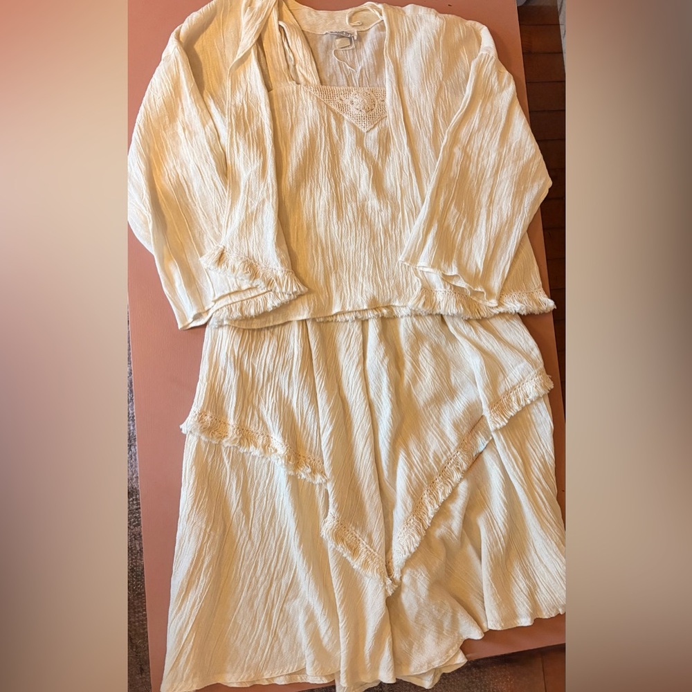 Vintage Robbie Sport 3pc Matching Set Cream Gauze Fringe NWT Boho 70s